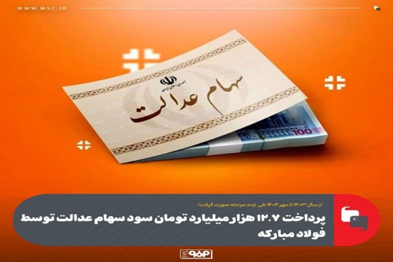 پرداخت ۱۲.۷ هزار میلیارد تومان سود سهام عدالت توسط فولاد مبارکه